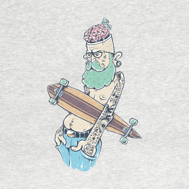Old Hipser with Skateboard and brain by madebyTHOR